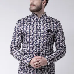 Hangup Men Blue Printed Single Breasted Ethnic Blazer-picture-18