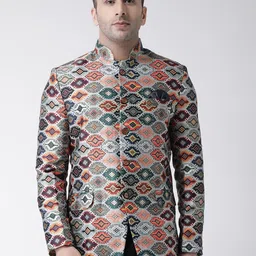 Hangup Men Grey Printed Single Breasted Ethnic Blazer-picture-17