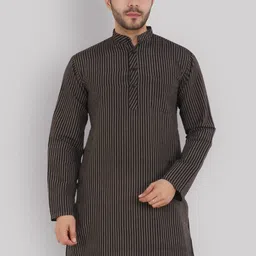 Latest Chikan Garments Men Black & Brown Striped Straight Kurta-picture-12