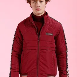 The Indian Garage Co Men Maroon Camouflage Colourblocked Crop Outdoor Puffer Jacket with Patchwork-picture-27
