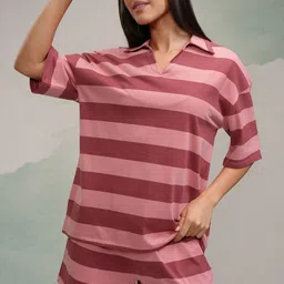 Tokyo Talkies Striped Polo Collar Neck T-Shirt With Shorts-picture-25