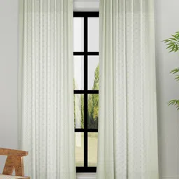 Fabindia Green & White Room Darkening Long Door Curtain-image-92