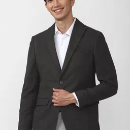 Peter England Elite Men Grey Solid Slim-Fit Single Breasted Formal Blazer-picture-22