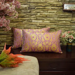 RoyalDeco Mughal Banarasi Lavender 2 Pieces Ethnic Motifs Brocade Rectangle Cushion Covers-image-73