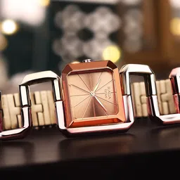 Titan Women Rose Gold-Toned Brass Embellished Dial & Gold Toned Stainless Steel Bracelet Style Straps Watch 95155KM01-picture-8