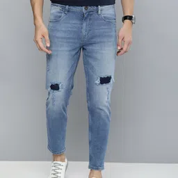 Mast & Harbour Men Blue Carrot Regular Fit Mid-Rise Mildly Distressed Stretchable Jeans-picture-33