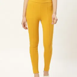 Deewa Women Mustard Yellow Slim Fit Solid Treggings-image-4