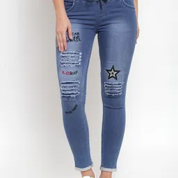 A-Okay Girls Slim Fit Mid-Rise Mildly Distressed Light Fade Embroidered Stretchable Jeans-picture-17