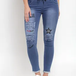 A-Okay Girls Slim Fit Mid-Rise Mildly Distressed Light Fade Embroidered Stretchable Jeans-picture-16