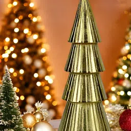 Hind Decor Gold Toned Christmas Cone Elegant Showpiece-picture-39
