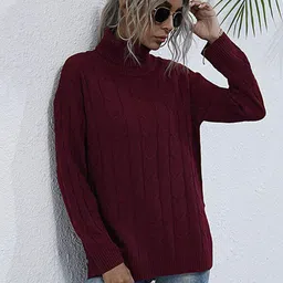 StyleCast Women Maroon Cable Knit Pullover-picture-40