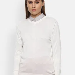 Van Heusen Woman Women White Solid V-Neck Sweater-picture-11