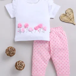 Moms Love Infant Girls Pure Cotton Self Design Top With Joggers-image-61