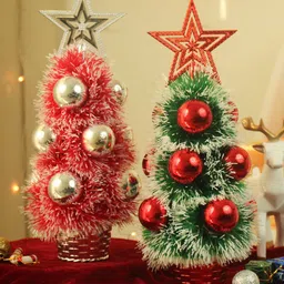 TIED RIBBONS Set Of 2 Red & Green Table Tree With Ornament-picture-19