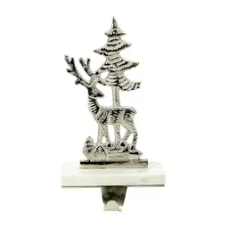 Hind Decor Grey & White Christmas Reindeer With Tree Marble Base Stocking Holder-picture-38
