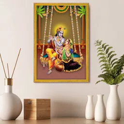 999Store Yellow & Green Lord Radha Krishna Painting With Photo Frame-picture-32