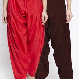 Jinfo Women Pack Of 2 Red & Brown Solid Cotton Salwars-image-74