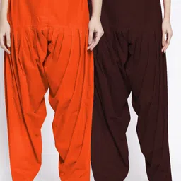 Jinfo Women Pack Of 2 Orange & Brown Solid Loose Fit Pure Cotton Salwar-image-97