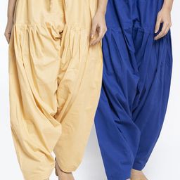 GRACIT Women Pack of 2 Blue  & Beige Solid Loose Fit Cotton Salwar-picture-33