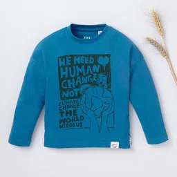 Ed-a-Mamma Kids Blue Typography Printed Organic Cotton T-shirt-picture-45