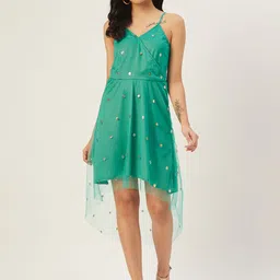 DODO & MOA Women Sea Green & Silver-Toned Embellished Layered Wrap Dress-picture-17
