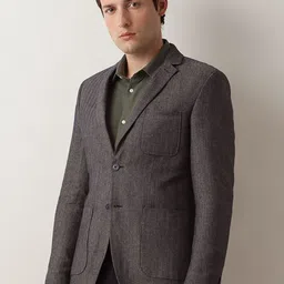 SELECTED Textured Slim-Fit Notched Lapel Collar Single-Breasted Casual Blazer-picture-12