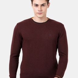 t-base Men Brown & Yellow Cotton Pullover Sweater-picture-4