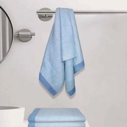 athom living Peacock Blue Cotton Striped 220 GSM Bath Towels 3 Pc-picture-9