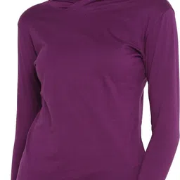 ap'pulse Women Solid Hooded Neck Pure Cotton Purple T-Shirt-picture-37