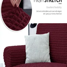 Cortina Maroon Self-Design Stretchable 1-Seater Sofa Cover image 5