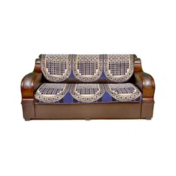 AZOTICA Navy Blue & Black 6 Pieces Geometric 5 Seater Cotton Sofa Covers-picture-16