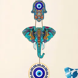 ArtVibes Blue & Yellow Elephant Shaped Wall Hanging image 2