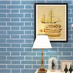 KAAF Blue & White Bricks Waterproof Self Adhesive Wallpaper image 2
