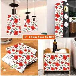 Wallpics Red & White Printed Self-Adhesive Wallpaper image 3