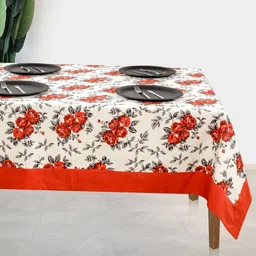SHADES of LIFE Red & White Printed Cotton 6-Seater Table Cover image 2