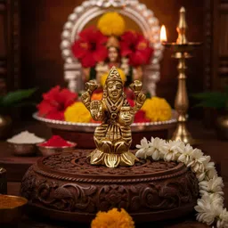 coppercraft Brass Lakshmi Idol – Golden Laxmi Mata Murti for Home Mandir & Pooja Decorative Showpiece - 8 cm image 3