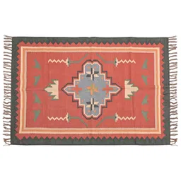 baithak krafts Red Wool & Jute Abstract 72 x 48 Inches Hand Woven Dhurries image 3
