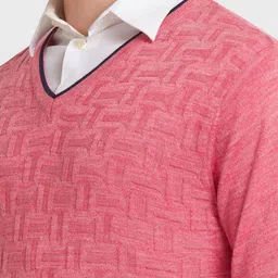 ColorPlus Men Red Ribbed Pullover image 5