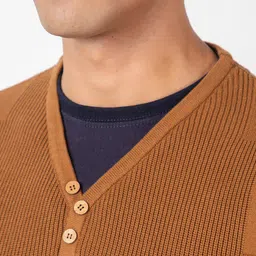 ARMISTO Men Brown Cotton Open Knit Pullover image 2