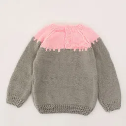 Woonie Unisex Kids Pink & Grey Colourblocked Cotton Wool Pullover image 3