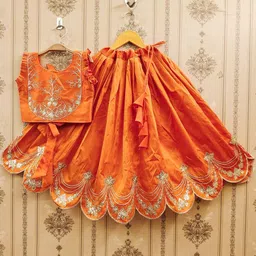 JOVK DESIGN Girls Embroidered Sequinned Ready to Wear Lehenga & image 2