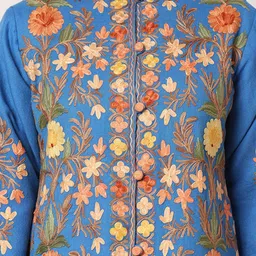 CRAFTBAZAR Embroidered Stand Collar Woollen Open Front Jacket image 3