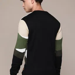 roadster Men Self Design Round Neck Black Sweater image 4