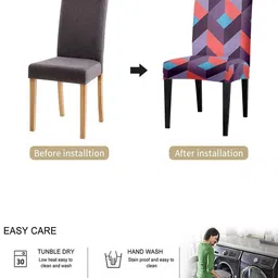 Cortina Purple & Red 4 Pcs Geometric Printed Super Stretchable Chair Covers image 2