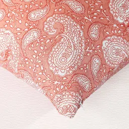 INDHOME LIFE Peach-Coloured & White Set of 5 Floral Square Cushion Covers image 2