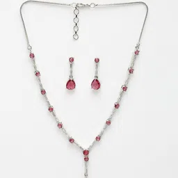 ZENEME Rhodium-Plated American Diamond & Crystal-Studded Jewellery Set image 3