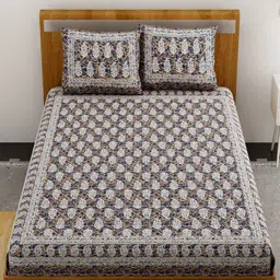 UNIQCHOICE Blue & White Floral Pure Cotton 120 TC Queen Bedsheet With 2 Pillow Covers image 4