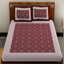 UNIQCHOICE Maroon Ethnic Motifs Pure Cotton 120 TC Queen Bedsheet & 2 Pillow Covers image 3