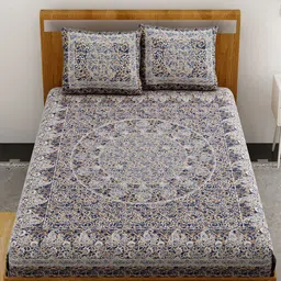 UNIQCHOICE Blue & White Ethnic Motifs 120 TC Queen Bedsheet With 2 Pillow Covers image 3
