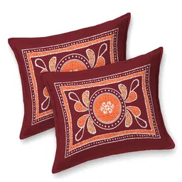 UNIQCHOICE Maroon Ethnic Motifs Pure Cotton 120 TC Queen Bedsheet With 2 Pillow Covers image 3